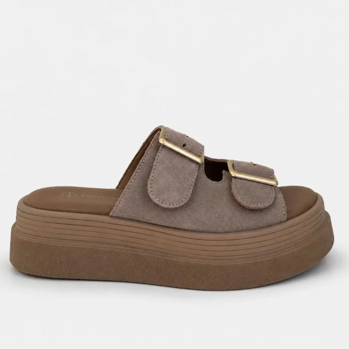 Papuci dama Piele Naturala Taupe cu talpa platforma Trek picture - 2