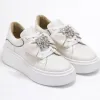 Pantofi casual Piele Naturala Albi cu funda si accesoriu Noam picture - 1