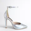 Pantofi stiletto Piele Naturala argintie Erica picture - 1