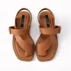 Sandale joase dama Piele Naturala Cogniac cu barete late Minimal picture - 5