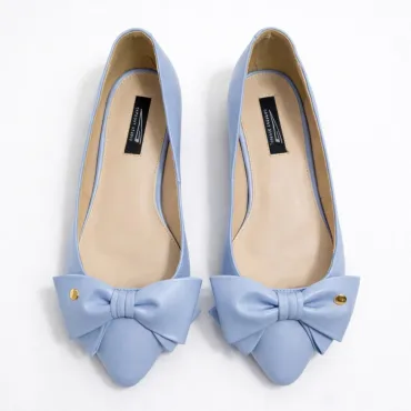 Balerini dama Piele Naturala Blue cu funda Alisia