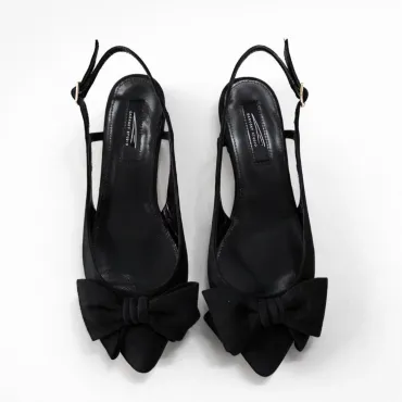 Balerini din piele naturala neagra Top cu funda
