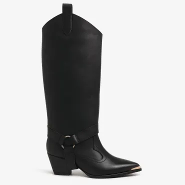 Cizme cu carambi detasabili Piele Naturala Negre box Jinx
