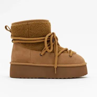 Ghete dama din Piele Naturala Camel cu textil blanita FrostLine