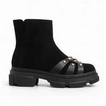 Ghete Piele Naturala Negre cy accesorii aurii Jaya 2