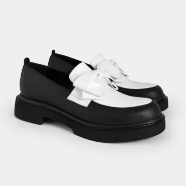 Pantofi casual Piele Naturala Negri cu Alb Madonna
