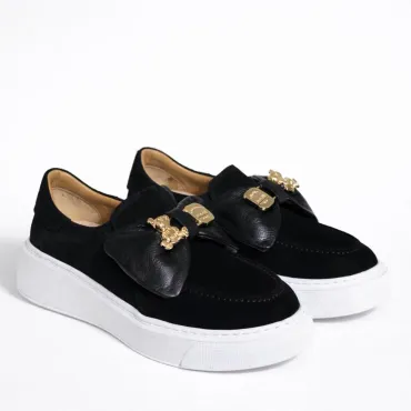 Pantofi casual Piele Naturala velur Negru Daily Bow