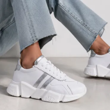 Pantofi dama casual sport Piele Naturala Albi Zaya