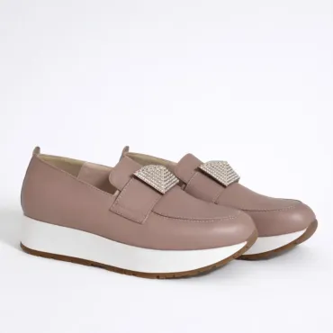 Pantofi dama Piele Naturala casual Bej Klara cu accesoriu