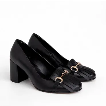 Pantofi dama Piele Naturala Negri cu accesorii Tasha