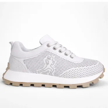 Pantofi sport din Piele Naturala perforata Albi Flow
