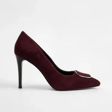 Pantofi stiletto Piele Naturala Bordo camoscio Wine Grace