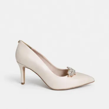 Pantofi stiletto Piele Naturala Crem cu accesoriu detasabil Maestro