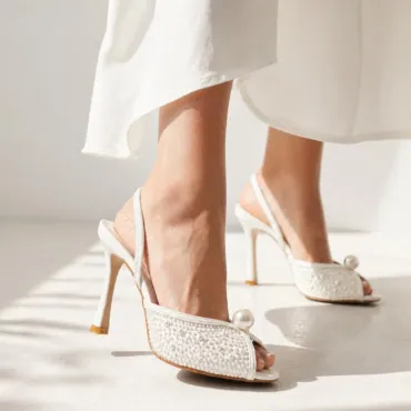 Sandale dama elegante cu strasuri Albe Perla