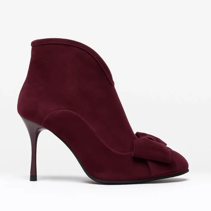 Botine dama Piele Naturala Bordo camoscio cu funda Bow picture - 2