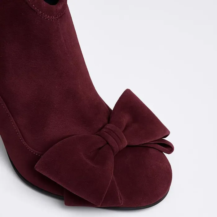 Botine dama Piele Naturala Bordo camoscio cu funda Bow picture - 3