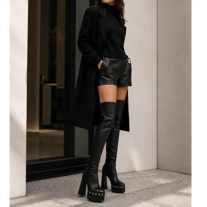 Cizme dama cu platforma Piele Naturala Negre ci capse Alexandra picture - 4