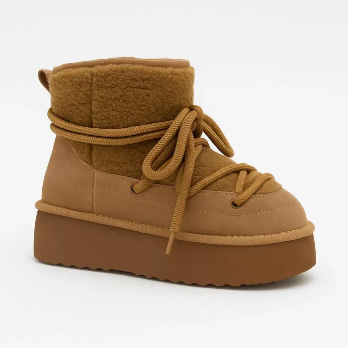 Ghete dama din Piele Naturala Camel cu textil blanita FrostLine picture - 4