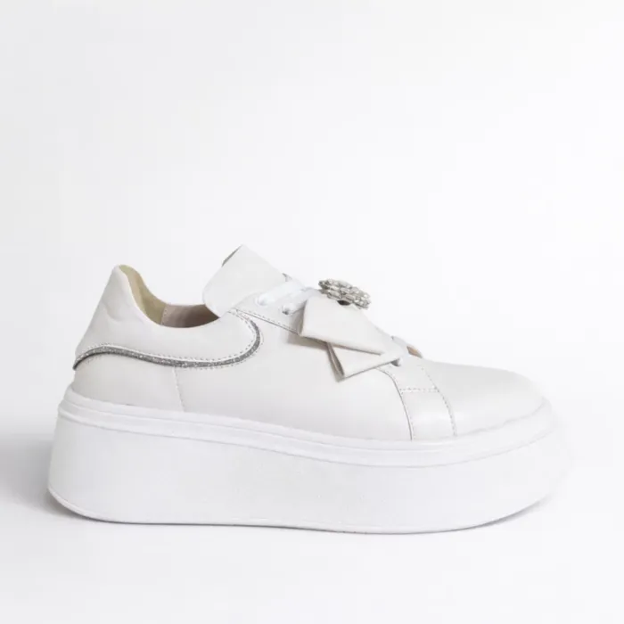 Pantofi casual Piele Naturala Albi cu funda si accesoriu Noam picture - 4