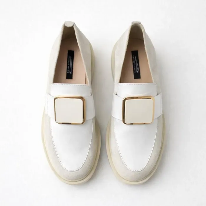 Pantofi casual Piele Naturala Bej cu Alb Lotus picture - 2