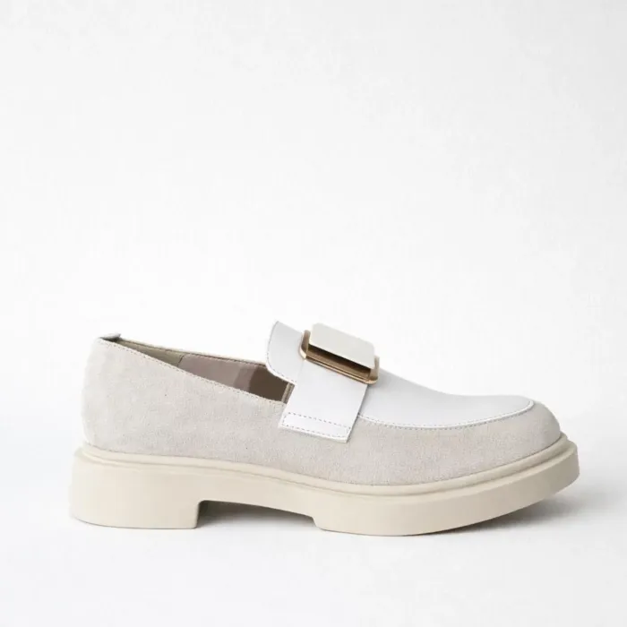 Pantofi casual Piele Naturala Bej cu Alb Lotus picture - 5