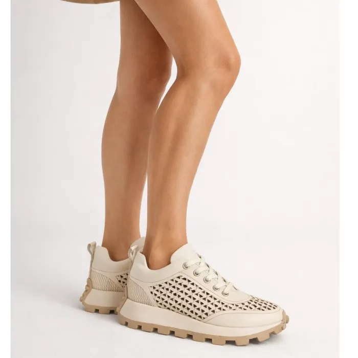 Pantofi sport din Piele Naturala perforata Bej Grid picture - 2