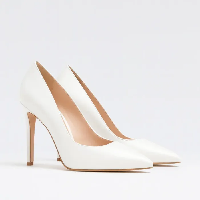 Pantofi stiletto Piele Naturala Trend Albi picture - 2