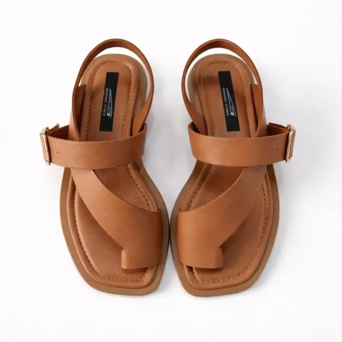 Sandale joase dama Piele Naturala Cogniac cu barete late Minimal picture - 5