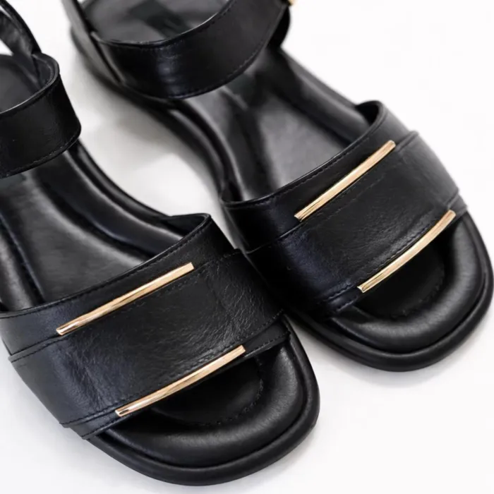 Sandale joase dama Piele Naturala Negre cu accente aurii Soft Noir picture - 3