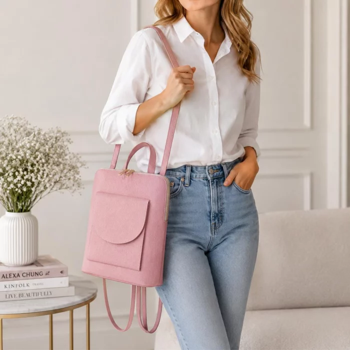 Rucsac dama Piele Naturala Roz Valencia picture - 3