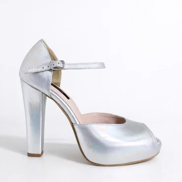 Sandale cu platou din Piele Naturala Argintie Elle Garkony