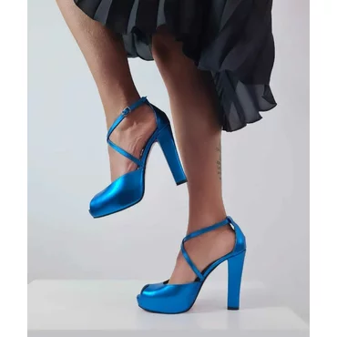 Sandale cu platou Piele Naturala albastra Lavinia