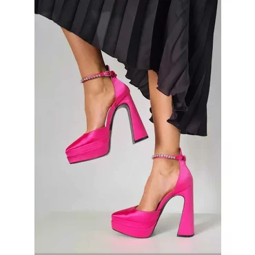 Sandale cu platou saten roz Alice