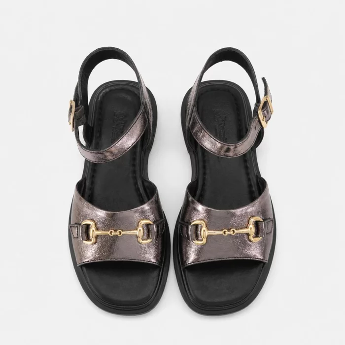 Sandale dama cu talpa joasa Piele Naturala Bronz metalizat Calyra picture - 3