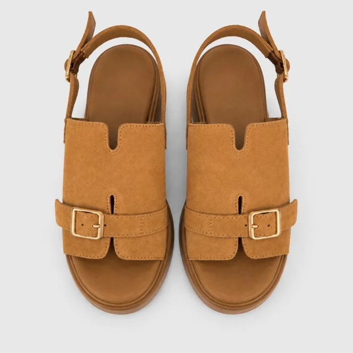 Sandale dama cu talpa platforma Piele Naturala Camel Tami picture - 3