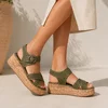 Sandale dama cu talpa platforma Piele Naturala cu textil Kaki Seraya picture - 1