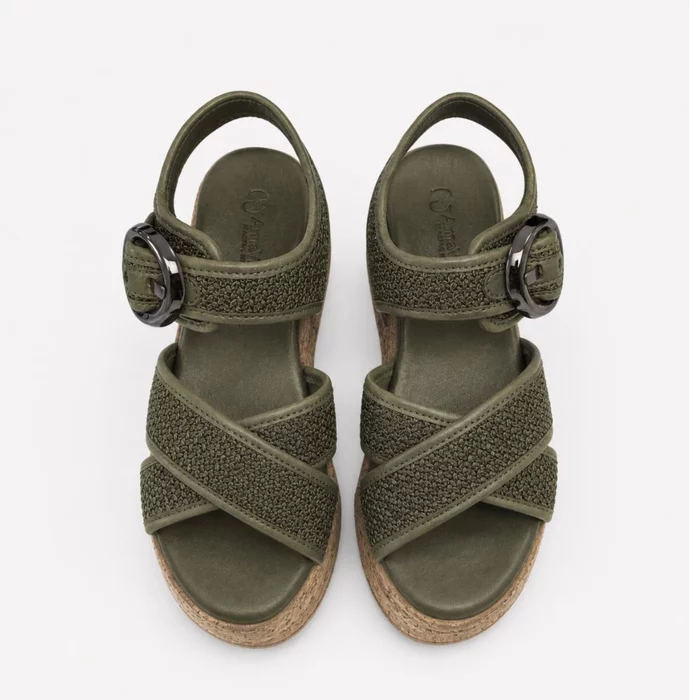 Sandale dama cu talpa platforma Piele Naturala cu textil Kaki Seraya picture - 5