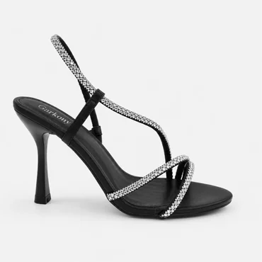 Sandale dama elegante cu barete si strasuri Negre Ibiza