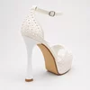 Sandale dama elegante cu platou satin Alb cu perle Perla picture - 5
