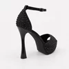 Sandale dama elegante cu platou satin Negru cu perle Perla picture - 3