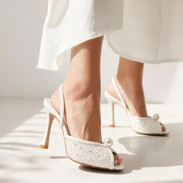 Sandale dama elegante cu strasuri Albe Perla