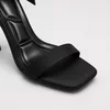 Sandale dama elegante din satin Negru cu funda Evelia picture - 5