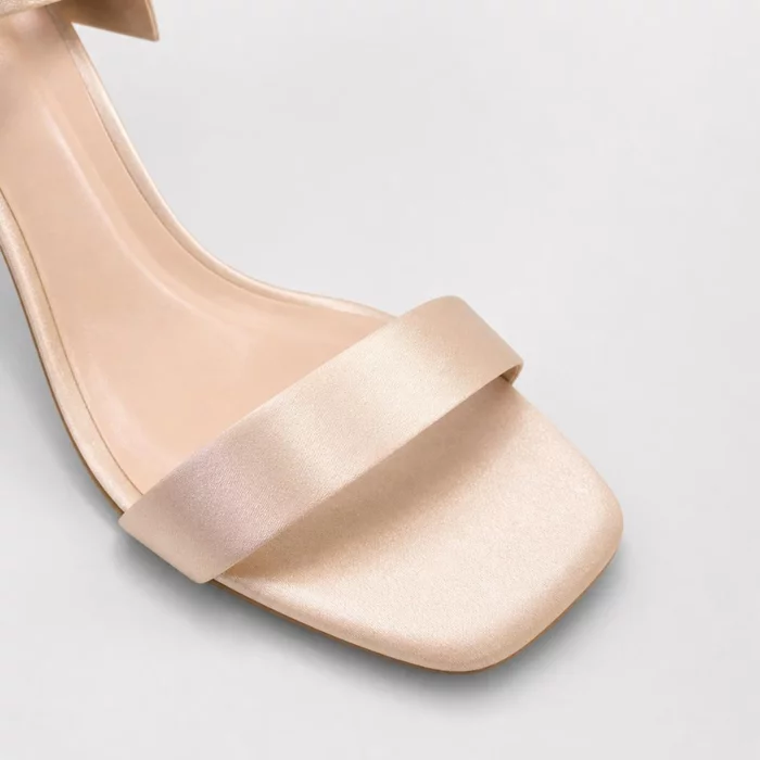 Sandale dama elegante din satin Nude cu funda Evelia picture - 4