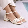 Sandale dama elegante Piele Naturala Crem cu toc mic Luna picture - 1