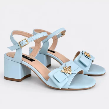 Sandale dama elegante Piele Naturala Turcoaz cu funda Bela