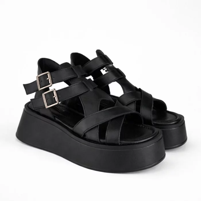 Sandale dama Piele Naturala Negre cu platforma si barete Shadow picture - 4