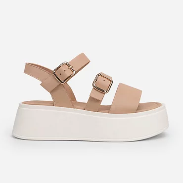Sandale dama talpa platforma confortabile Piele Naturala Bej Rogue