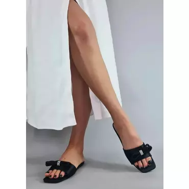 Sandale dama tip papuci cu funda saten negru Belisima