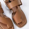 Sandale joase dama Piele Naturala Cogniac cu barete late Minimal picture - 4