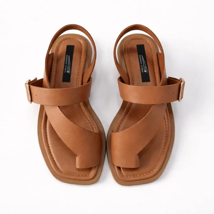 Sandale joase dama Piele Naturala Cogniac cu barete late Minimal picture - 5